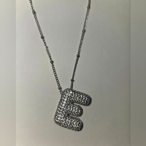 Sterling Silver CZ Rhinestone Bubble Letter "E" Necklace NIB